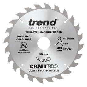 Trend 190m 30m Bore 24T Combination Cut Saw Blade For Hand Held Circular Saws