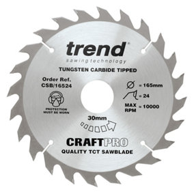 Trend 24 Tooth Circular Saw Blade Craft Pro 165mm 30mm Bore 2.4mm Kerf CSB/16524