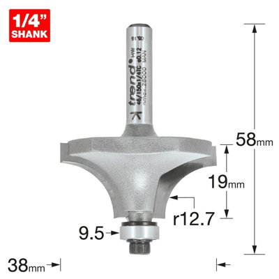 Trend 46/150X1/4TC 46/150 1/4 TCT Bearing Guided Ovolo Round Over 12.7mm Radius
