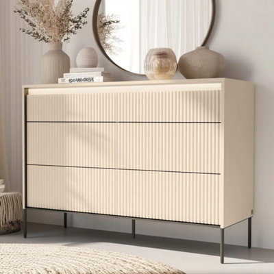 Trend 6 Chest of Drawers 130cm - Beige & Black with LED Lighting and ...