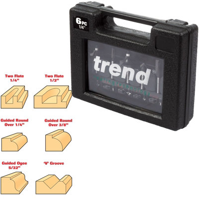 Trend 6 Piece 1/4 Inch Shank Router Bit Set SET/SS11X1/4TC Cased Starter Set