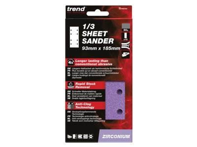 Trend AB/THD/40Z Zirconium 1/3 Sanding Sheets 93 x 185mm 40G - 10 Pack