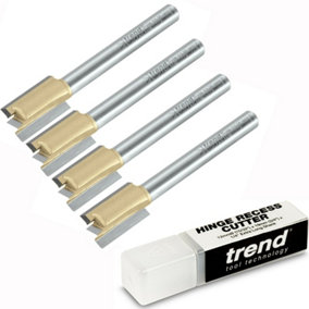 Trend BR04X1/4TC 12mm 1/4" TCT Straight Hinge Recess 2 Flute Router Cutter x4