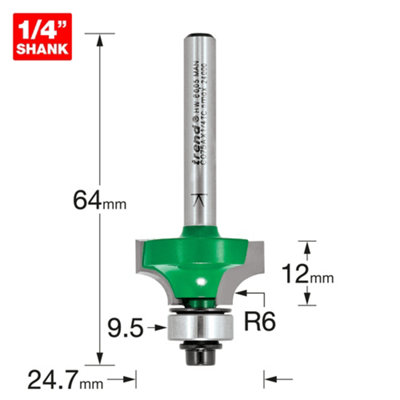 Trend C075AX1/4TC Guided Rounding Over 1/4" 6mm X 12mm Router Bit Cutter