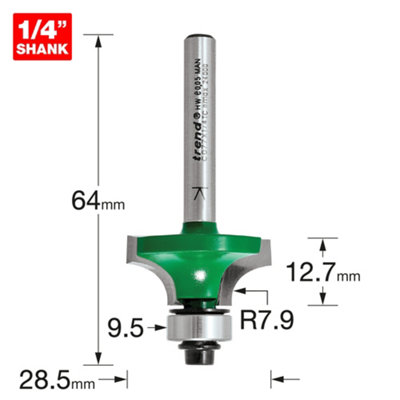 Trend C077X1/4TC Guided Rounding Over 1/4" 7.9mm X 12.7mm Router Bit Cutter