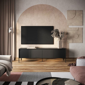TREND Chic Large TV Cabinet with LED Lighting and Fluted Fronts (H)560mm (W)1930mm (D)400mm - Black Matt