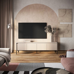 TREND Chic Large TV Cabinet with LED Lighting and Fluted Fronts (H)560mm (W)1930mm (D)400mm - Sand Beige