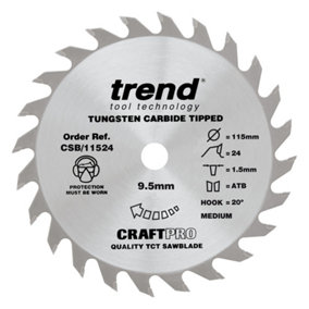 Trend CSB/11524 115mm X 24 Teeth X 9.5mm Bore Craft Saw Blade Thin Kerf