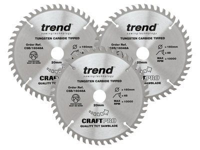 Trend CSB/160/3PK Plunge Saw Blades 160 x 20mm 48T Festool TS55 Scheppach PL55