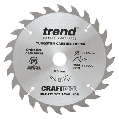 Trend CSB/16024 Craft Pro 160mm X 24 Teeth X 20mm Festool TS55 Scheppach