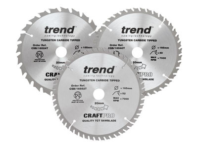 Trend CSB/165/3PK/B CraftPro Cordless Saw Blade 165 x 20mm x 24T 40T 52T 3 Pack