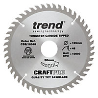 Trend CSB/16548 Craft Saw Blade 165mm 48 Tooth 30mm Bore High Grade Alloy steel