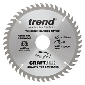 Trend CSB/16548 Craft Saw Blade 165mm 48 Tooth 30mm Bore High Grade Alloy steel