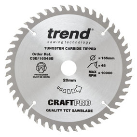 Trend CSB/16548B TCT Fine Finish Plunge Saw Blade 165mm X 48 Tooth X 20mm Bore