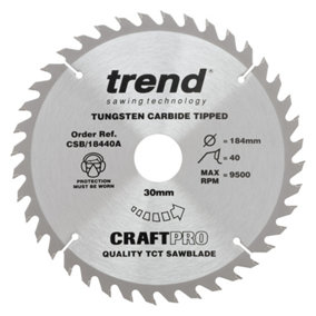 Trend CSB/18440A TCT Craft Saw Blade 184mm X 40 Teeth X 30mm Hitachi C7ST C7SB2
