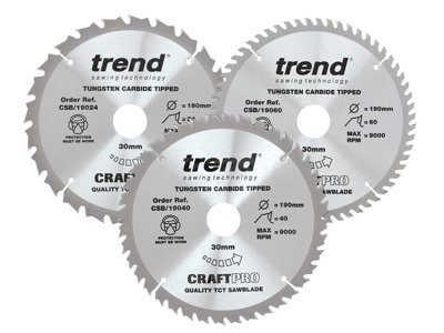 Trend CSB/190/3PK CraftPro Saw Blade 190 x 30mm x 24T/40T/60T - 3 Pack