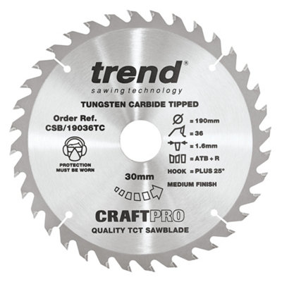 Trend CSB/19036TC Craft Saw Blade 190mm X 36 Teeth X 30 X 1.55 Kerf For DCS575