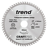 Trend CSB/19060 Craft Saw Blade 190mm X 60T X 30mm Fine Cut Finishing Blade