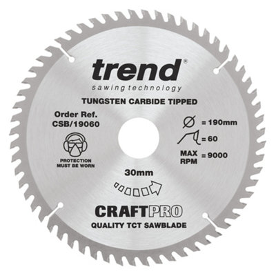 Trend CSB/19060 Craft Saw Blade 190mm X 60T X 30mm Fine Cut Finishing Blade