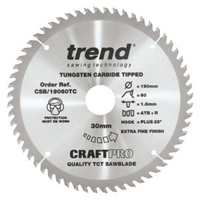 Trend CSB/19060TC Craft Saw Blade 190mm X 60T X 30 Bore X 1.55 Kerf For DCS575