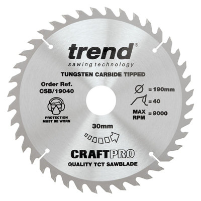 Trend CSB/1940 Craft Pro 190mm 30mm Bore 40T 2.6K Fine Cut Circular Saw Blade