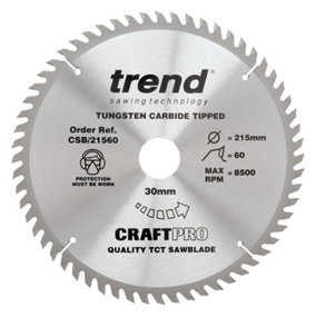 Trend CSB/21560 Craft Saw Blade 215mm X 60T X 30mm For Mains Corded Circular Saw