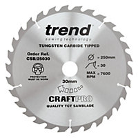 Trend CSB/25030 Craft Circular Saw Blade 250mm X 30 Teeth X 30mm Table Saw Blade
