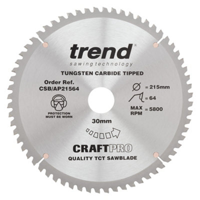 Trend CSB/AP21564 TCT Saw Blade for Aluminium UPVC Plastic 215mm 64T 30mm Bore