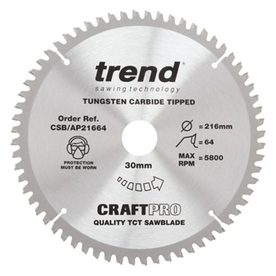 Trend CSB/AP21664 Pro Mitre Saw Blade 216mm 64T Aluminium Alloys and Plastics