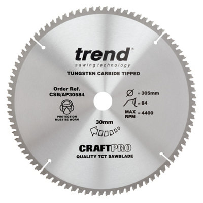 Trend CSB/AP30584 Mitre Saw Blade Aluminium UPVC Plastic 305mm 84 Teeth X 30mm