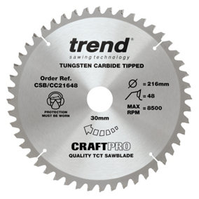 Trend CSB/CC21648 Pro 216m Mitre Saw Blade 30mm Bore 48 Tooth Med / Fine Cut