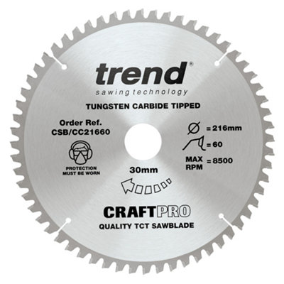 Trend CSB/CC21660 Pro Fine Finish 216mm Mitre Saw Blade 30mm Bore 60 Tooth