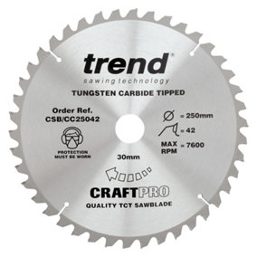 Trend CSB/CC25042 Craft Mitre Saw Blade Crosscut 250mm X 42 Teeth X 30mm Bore