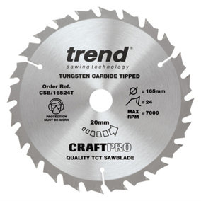 Trend CSB Cordless Circular Saw Blade 165mm x 20mm Bore x 24 Tooth Thin Kerf