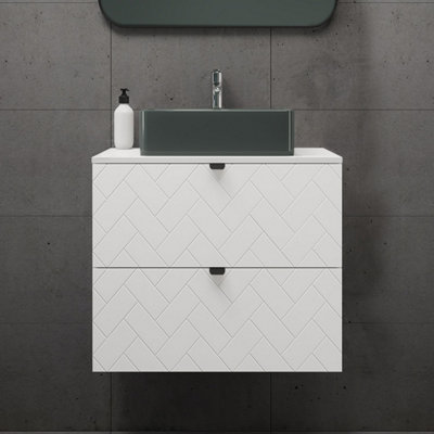 Trend Herringbone Pattern Door 60cm Bathroom Cabinet Vanity Unit with ...