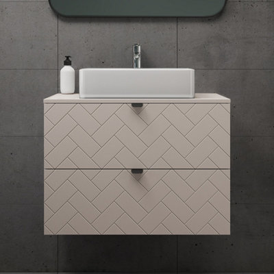 Trend Herringbone Pattern Door 80cm Bathroom Cabinet Vanity Unit with ...