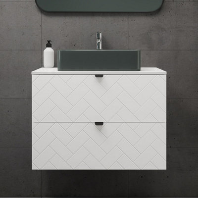 Trend Herringbone Pattern Door 80cm Bathroom Cabinet Vanity Unit with ...