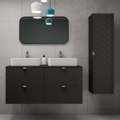 Trend Herringbone Pattern Door Bathroom Cabines Vanity Units Set with ...