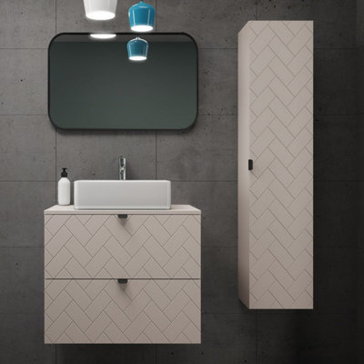 Trend Herringbone Pattern Door Bathroom Cabines Vanity Units Set with ...