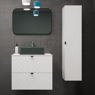 Trend Herringbone Pattern Door Bathroom Cabines Vanity Units Set with ...