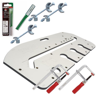 Trend KWJ700 Kitchen Worktop Jig Inc Join Bolts 12.7 C153 Cutter Pair