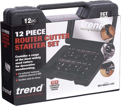 Trend SET/SS8X1/4TC SS8TC 12 Piece 1/4" Router Bit Set TCT Cutter Starter Set