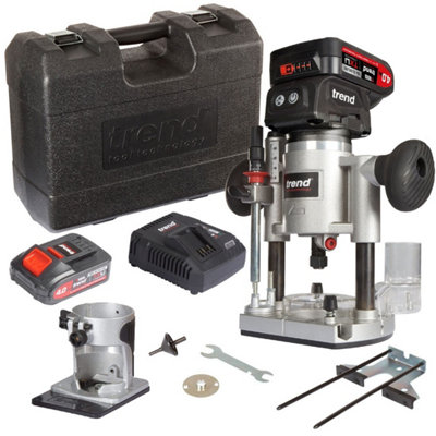 Trend T18S/R14K2 18v Cordless Brushless Router Trimmer + Plunge Base - 2 x 4.0Ah