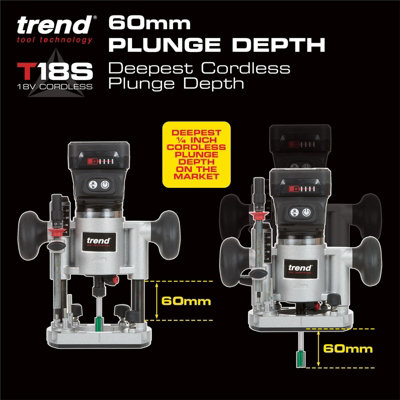 Trend T18S/R14K2 18v Cordless Brushless Router Trimmer + Plunge Base - 2 x 4.0Ah