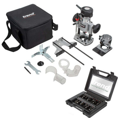 Trend T1EPS 1/4 Router Dual-Base Trim Plunge Router 240V + 12 Piece ...