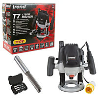 Trend T7ELK 1/2in 1750W Plunge Cut Router 110V + Kitchen Worktop 50mm Cutter Set