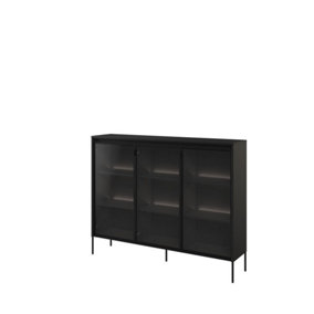 Trend TR-08 Display Cabinet in Black Matt - Contemporary Design with Glassed Doors & Push-to-Open - W1500mm x H1180mm x D340mm