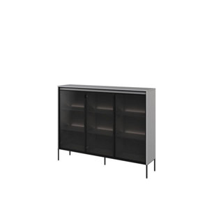 Trend TR-08 Display Cabinet in Grey Matt - Contemporary Design with Glassed Doors & Push-to-Open - W1500mm x H1180mm x D340mm