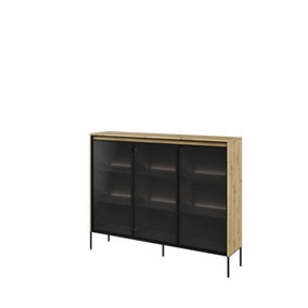 Trend TR-08 Display Cabinet in Oak Artisan - Contemporary Design with Glassed Doors & Push-to-Open - W1500mm x H1180mm x D340mm