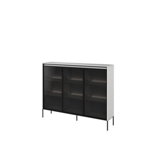 Trend TR-08 Display Cabinet in White Matt - Contemporary Design with Glassed Doors & Push-to-Open - W1500mm x H1180mm x D340mm